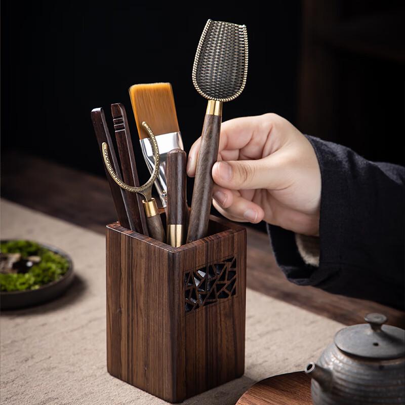 Walnut Wood Gold Jade Tea Ceremony Tools Set