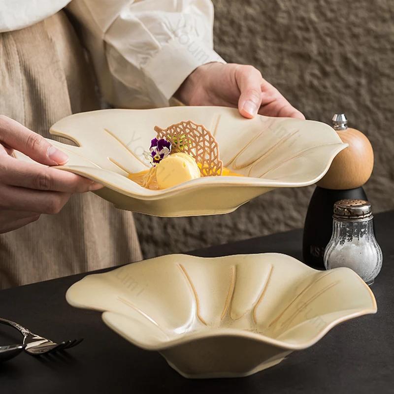 High End Restaurant Ceramic Plates Fashionable Light Luxury Soup Plate Exquisite Irregular Afternoon Tea  Dessert Salad Plate