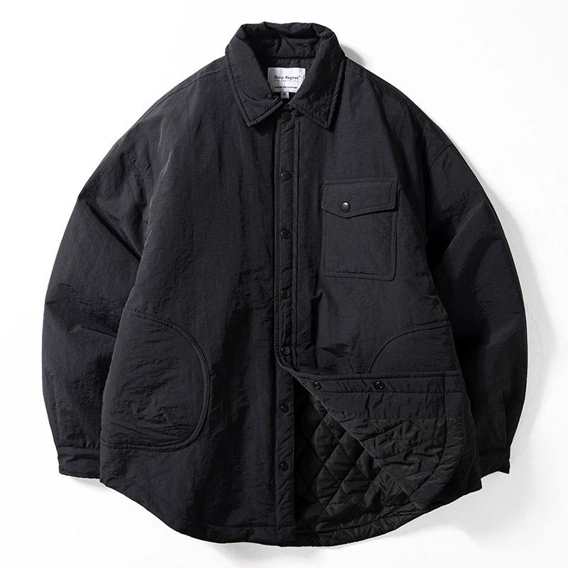 

Мужская осенне-зимняя свободная повседневная куртка из волокна, простая теплая куртка с отложным воротником XS чёрный