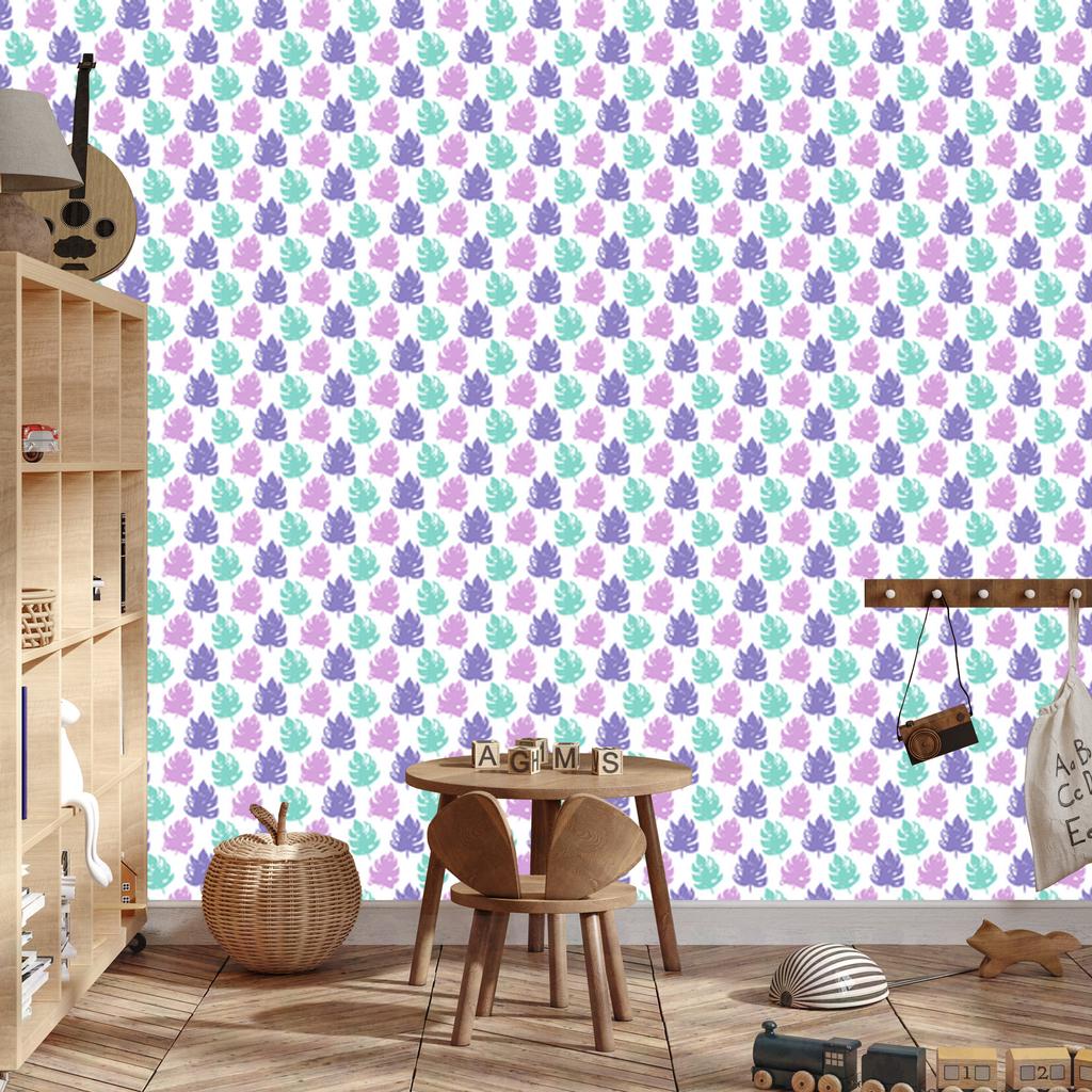 Leaves Wallpaper White and Blue for Living Room and Bedroom 50x1000