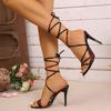Women's Lace-Up Heels Round Toe Open Toe Thin Strap Anti-Slip Wear-Resistant Sandals