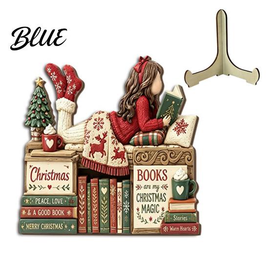 Indoor Outdoor Christmas Sign Wooden Table Sign 2D Flat Santa Claus/Snowman Reading Desktop Ornament Decorative Signage with Stand Holiday Tabletop