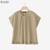 ZANZEA Women Grid Print Casual Round Neck Loose Short Sleeve Blouse