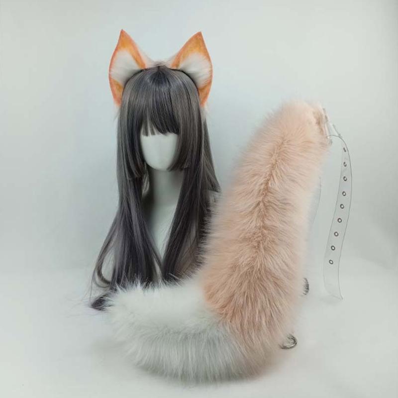 Lolita Fox Tail with Snap Buckle and Plush Furry Headband Cosplay Carnival Party Christmas Gift Halloween Costume