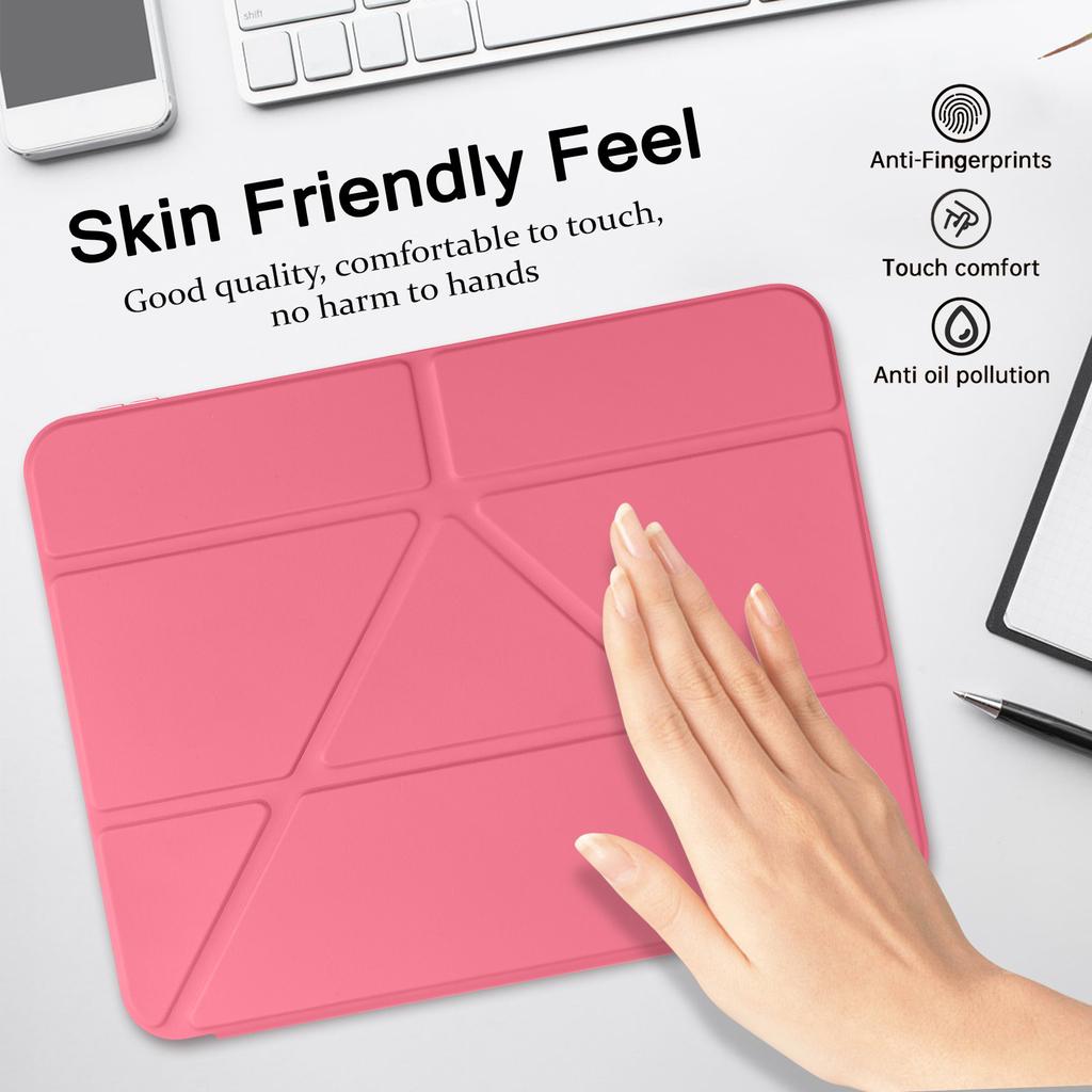 For iPad (2025)/iPad 10.9 (2022) Case Magnetic Closure Origami Stand Transparent Leather + TPU + Clear Acrylic Back Cover