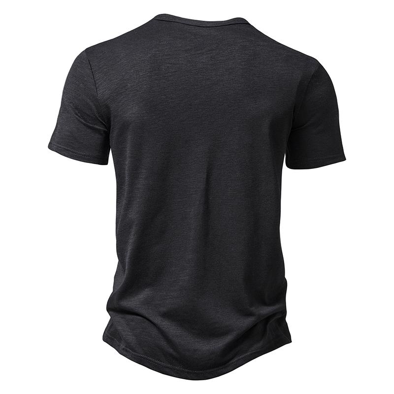 Men Summer Fashion Hip Hop Streetwear T-Shirts Henry Collar  Button Short Sleeve T Shirts