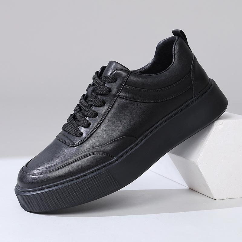Men's 2025 Autumn Cowhide Leather Casual Sneakers with Thick Soles