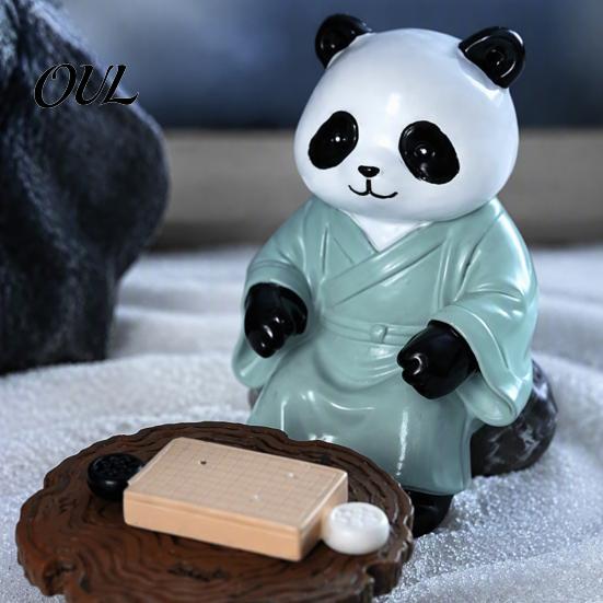 Collectible Panda Art for Living Room Playing Go Chess Figurine, Resin Zen Robe Tabletop Meditation Courtyard Landscaping Ornament, Cute Statue