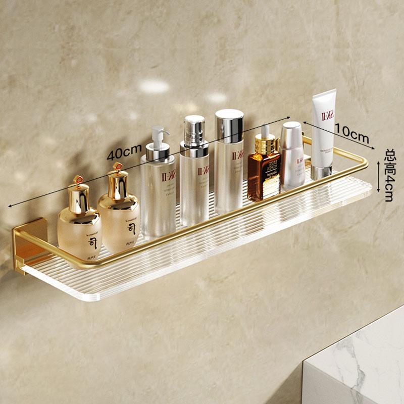 Brushed Gold Bathroom Shelf With Rod 30-50cm Towel Bar Acrylic Wall-mounted Towel Rack Shower Storage Rack Bathroom Hardware
