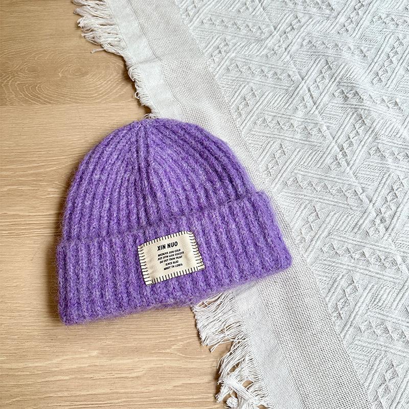 Korean Style Casual English Cloth Label Long Camel Hair Knitted Hat Autumn and Winter Warm Woolen Hat Dome Ear Protection Hat