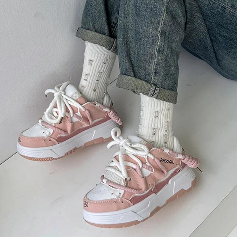 2024 dicke Sohle Schuhe Mode Runde Kappe Flache Schuhe Frauen Komfortable Vulkanisierte Schuhe Neue Designer Turnschuhe Zapatillas Mujer