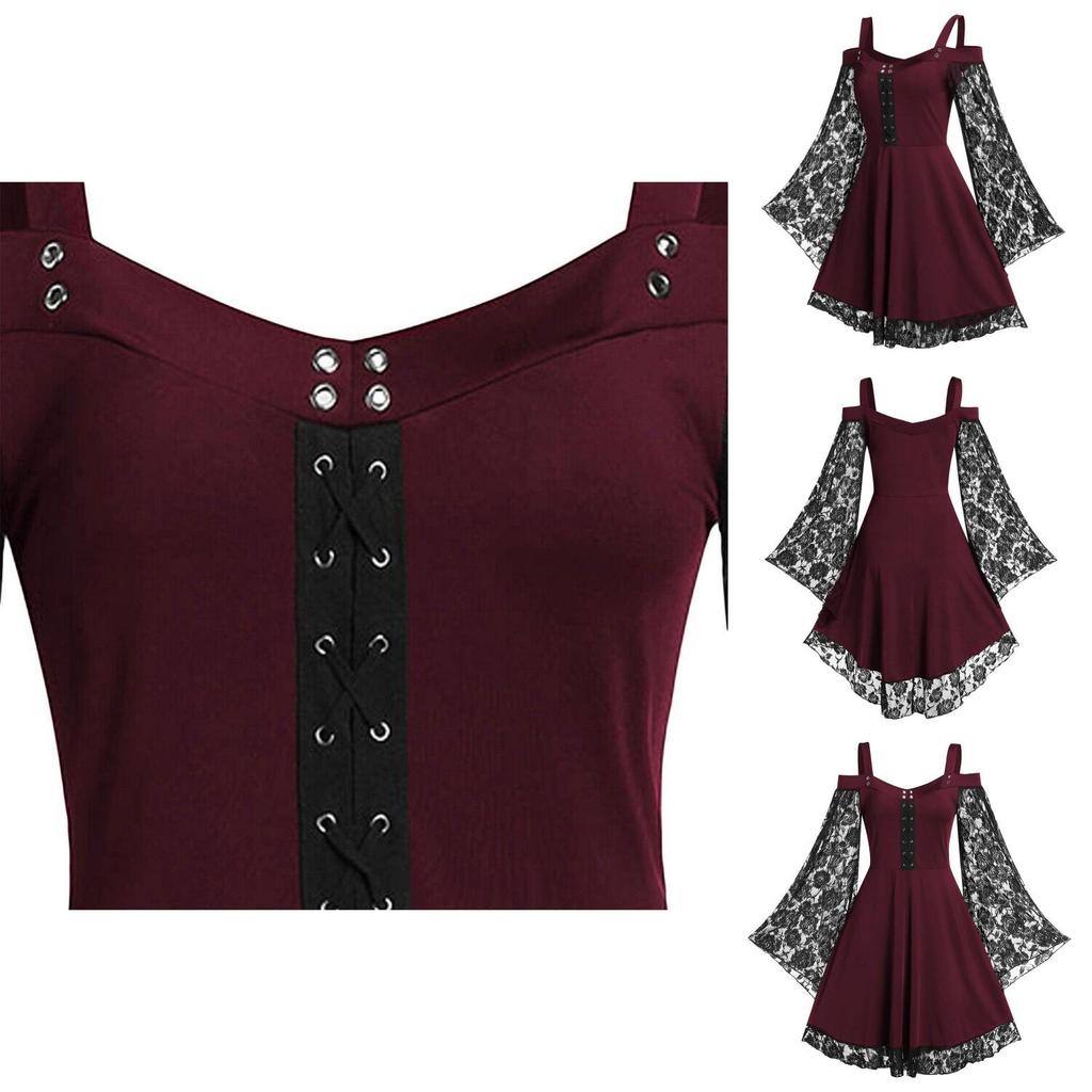 Elegant Floral Lace Women's Fancy Dress With Flared Sleeves Ideal For Costume Parties And Birthdays