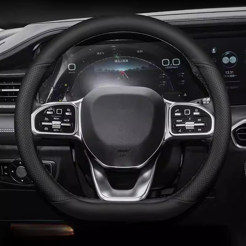 Leather Steering Wheel Cover for 2024 Chery Jetour X95 Ultra-Thin Non-Slip All-Season Car Handle Cover