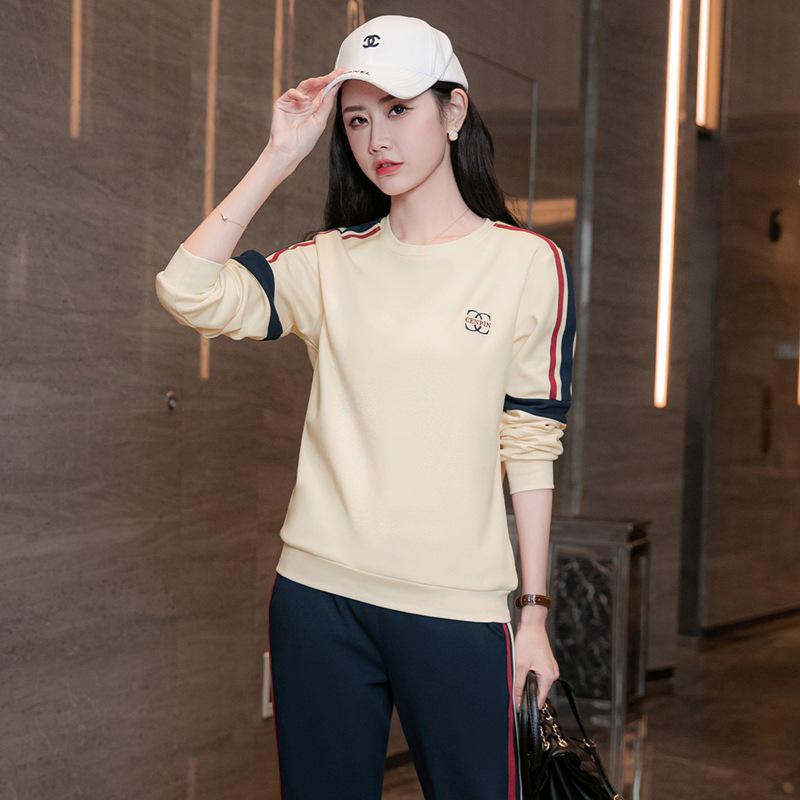 

Женский двухпредметный спортивный костюм в стиле колор-блок в корейском стиле - пуловер с круглым вырезом для весны/осени M