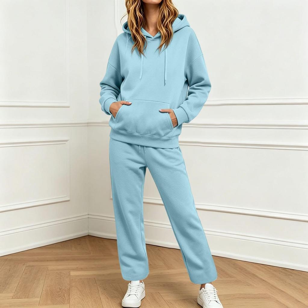 Women's Sweatsuit - Loose Fit Hoodie and Straight Leg Sweatpants Set for Casual Everyday Wear
