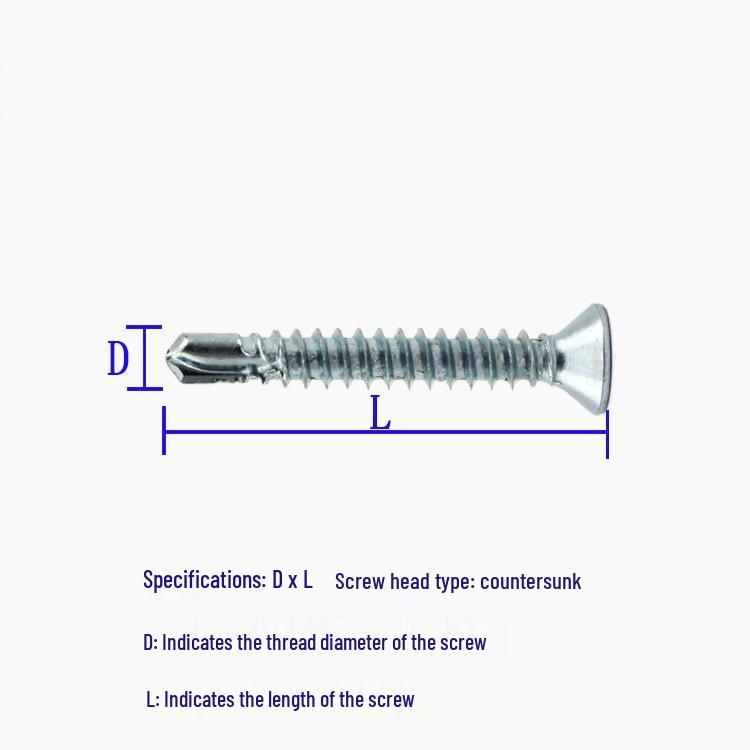 Flat Head Self-Drilling Countersunk Screws, Dovetail, M4.2-M4.8, 100 Pieces.