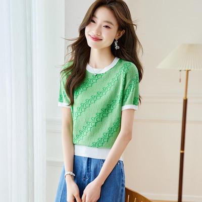 Srcr Petite Wool Blend Jacquard Knit T-Shirt