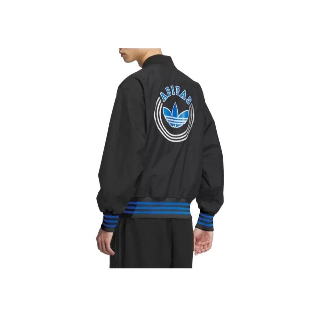 Adidas Originals Trefoil Rifta Bomber Jacket With Letter Embroidery And Striped Color Blocking Men Outerwear Black IU4791