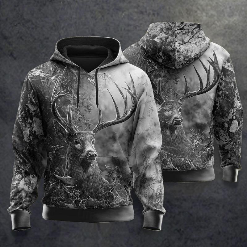 Automne 2025 Extérieur Hommes Animal Cerf Impression 3D à Capuche Chasse Sweats à Capuche Sweatshirt Manches Longues Col Rond Streetwear Cordon de Serrage Hauts