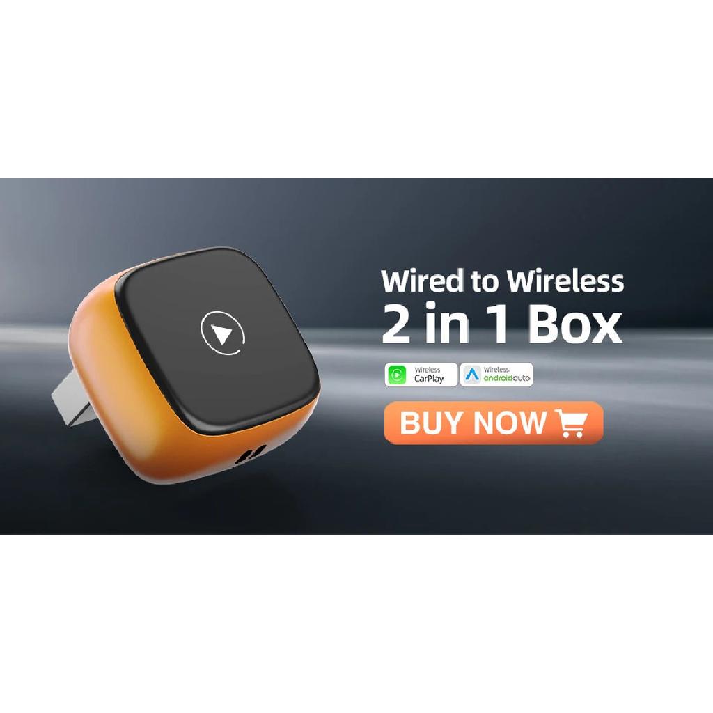 Wireless CarPlay Android Auto Apple Carplay Wireless Android Auto Orange Mini Car Play Adapter 2in1 AI Smart Box Bluetooth