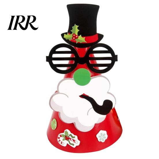 Snowman Party Hat Christmas for Kids Adults, Tree Reindeer Santa Detachable Sticker Paper Cone Birthday Supplies