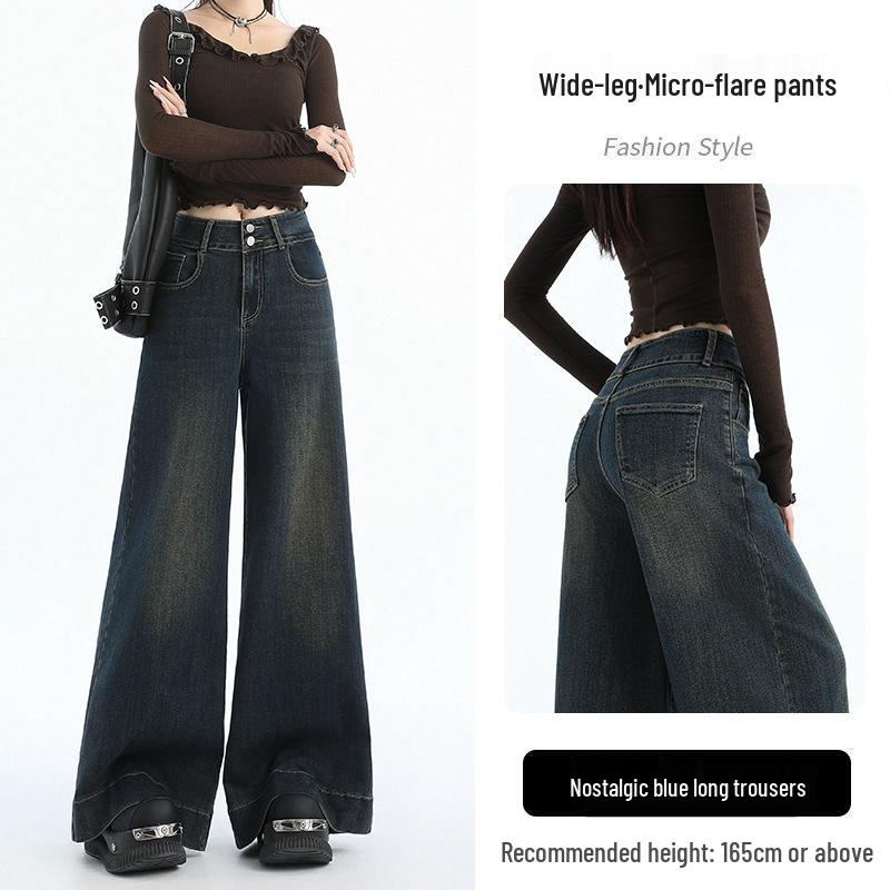 

Весенне-осенние ретро расклешенные джинсы с широкими штанинами - Потертые, двубортные женские стрейч-деним XXL