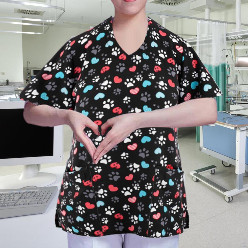 Women's V Neck Scrub Shirt Breathable Workwear Nurse Work Uniform Nursing Top for Women