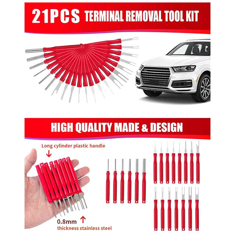 21Pcs Car Terminal Removal Tool Kit Auto Electrical Connector Pin Extractor Wire Crimp Removal Tool For Wiring Harness Repair