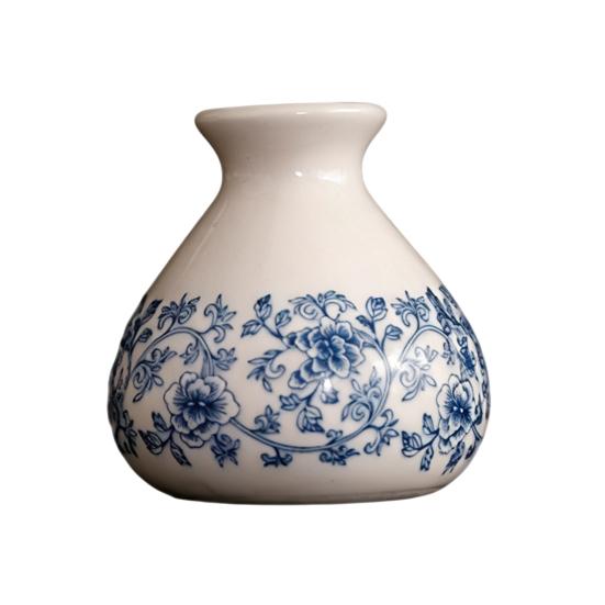 Small Blue and White Porcelains Vase, Mini Chinoiserie Bud Vase, Vintage Ceramic Oriental Handmade Chinese Flower Jardiniere for Home Office Shelf