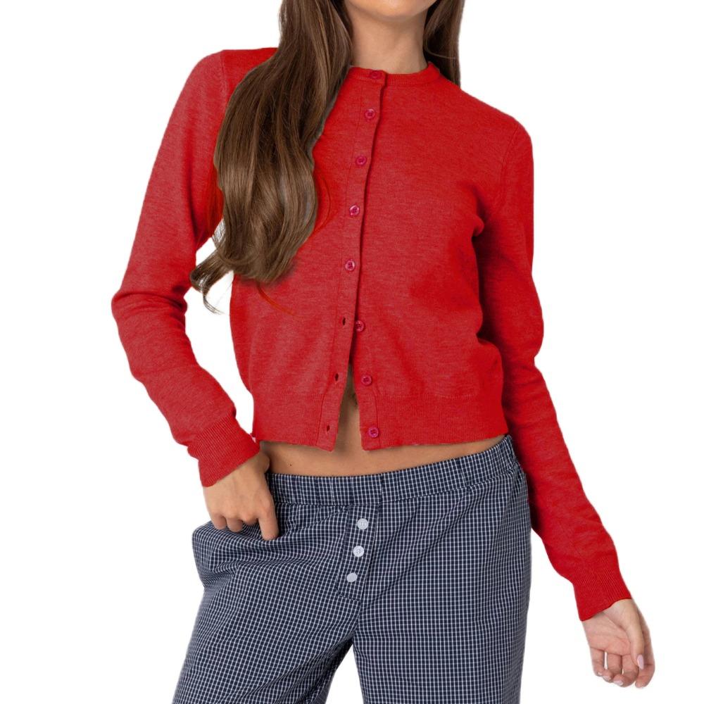 VAYLA Women's Autumn Sweater Cardigan Casual Solid Color Long Sleeve O Neck Button Up Knitwear Y2K Vintage Streetwear