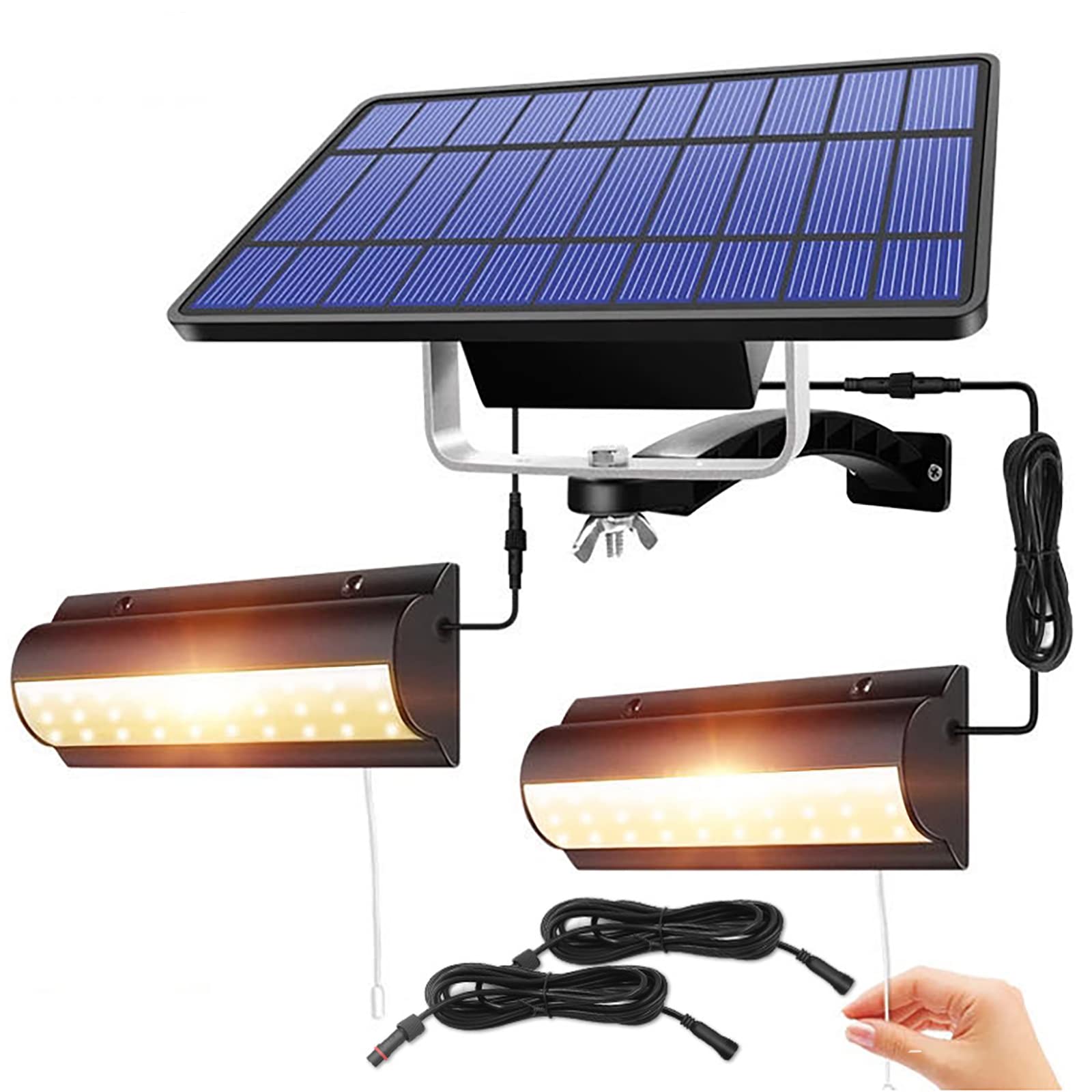 

Aokyoung Роздільний 2-світлодіодний сонячний ліхтар, Зовнішній світлодіодний ліхтар з датчиком, Настінний ліхтар для коридору на сонячній батареї, Надвисока ємність 5500 мАг, Подовжувальний шнур 3 м x 4,