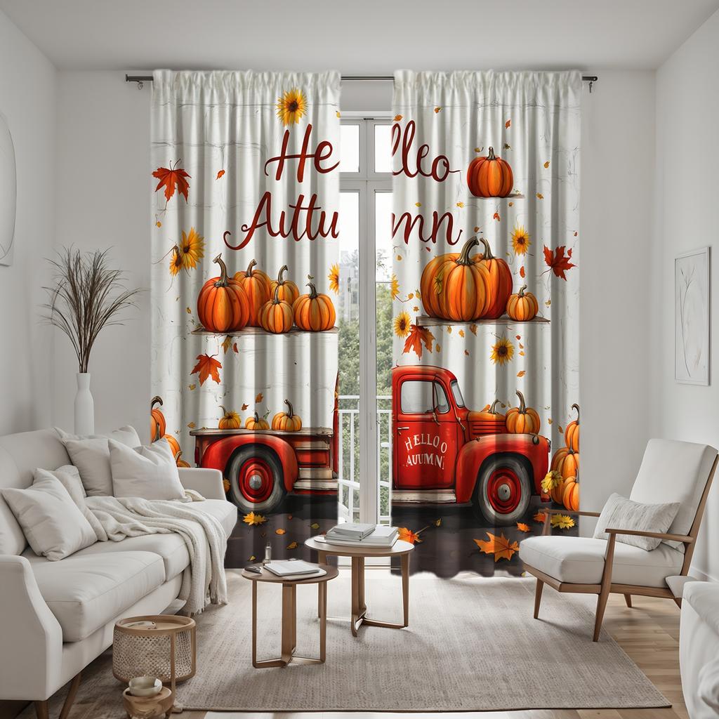 2 szt. HD Święto Plonów Ciężarówka z Dyniami dekoracja krajobrazowa zasłona Żółty krawat zasłona z nadrukiem cyfrowym Styl dekoracji domu
