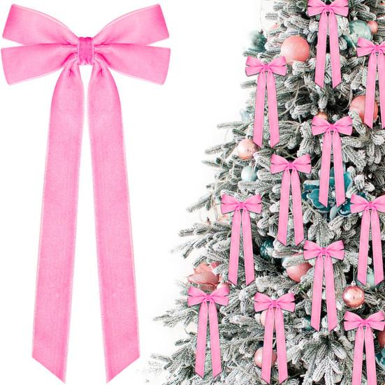 Velvet Bow Decorations Ribbon Xmas Pendant, Christmas Tree Flannel Ornament, Elegant Holiday Home Accents Decorative Retro Style Hanging Pendant