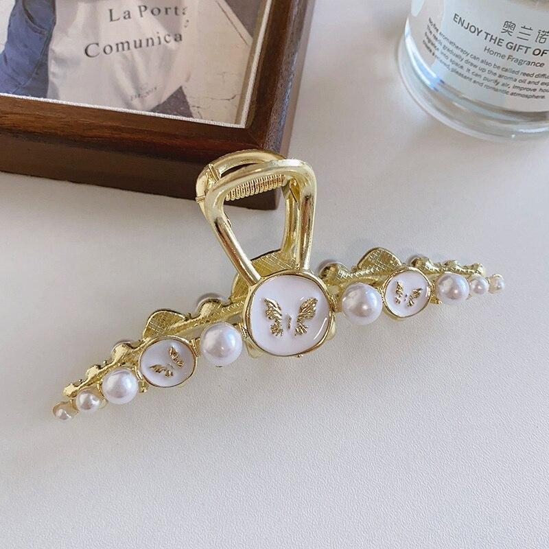 2023 New Vintage Butterfly Hair Claws Classic Pearl Hair Clips Hairpins Hairgrips For Women Hair Accessories Ornament Headwear