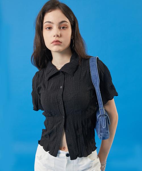 Koleat Women Midi Crop Slim Marmont Short Sleeve Cardigan [Black]