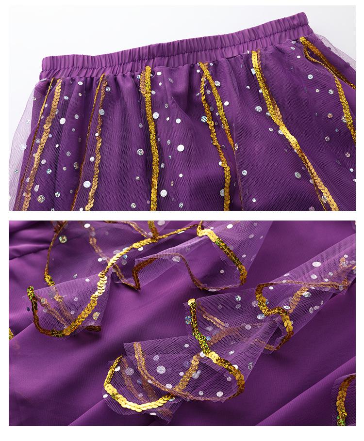 2025 Damen Ethnisches Xinjiang Bauchtanzkostümset - Kurzarm & Langer Rock