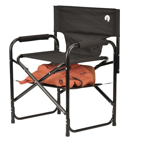 Kapitan Stag (KAPITAN STAG) Krzesło plenerowe, Aluminiowe krzesło reżyserskie z półką, Czarne, UC-1880