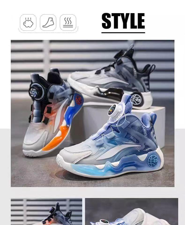 Boys' sports shoes Children's rotating button breathable running shoes 2025 autumn new middle-aged and older boys' basketball shoes