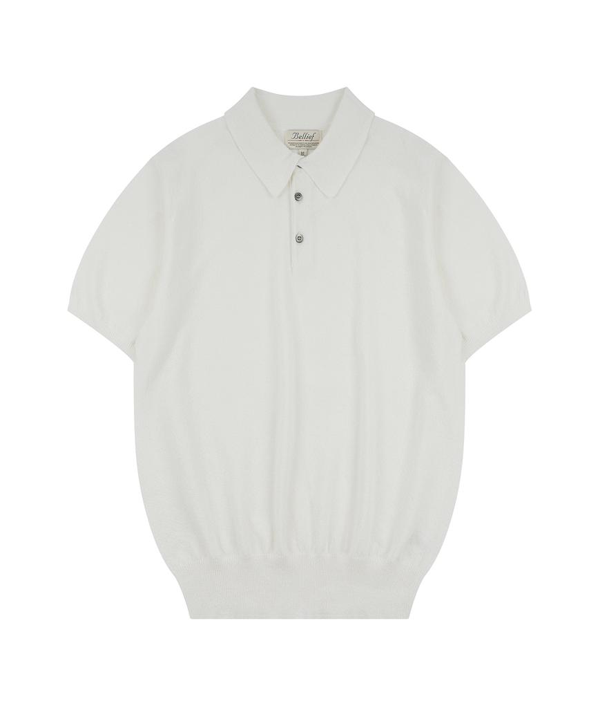 BELLIEF Essential Boucle Cotton Short-Sleeve Polo Knit (Ecru)