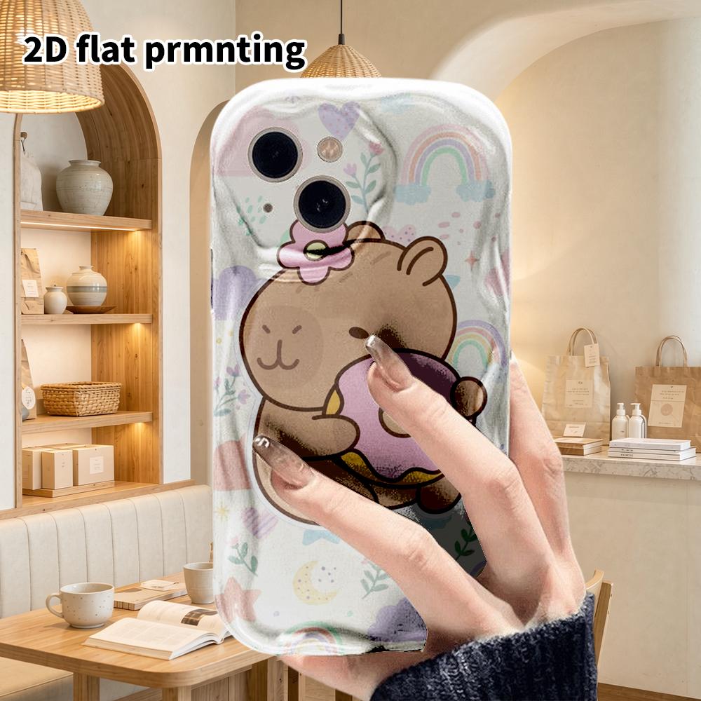Phone Case: 2D Flat Design Suitable for iPhone 18, 17, 16, 15, 14, 13Pro Film Protective Case, Couple Style, Hugging a Sweet Donut Capybara, Christmas