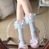 Lolita Cotton Socks With Polka Dot Bow Lace For Girls Spring Summer