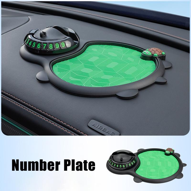 Multifunktionale Schildkrötenauto-Anti-Rutsch-Matte, Handyhalter mit Armaturenbrett-Aufbewahrung und Temporärer Parknummer