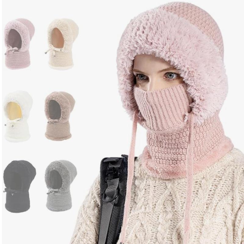 

3 in 1 Beanie Hat with Scarf and Mask, Women Fleece Lined Beanie Hat Scarf Mask Set, Fall Winter Warm Knitted рожевий
