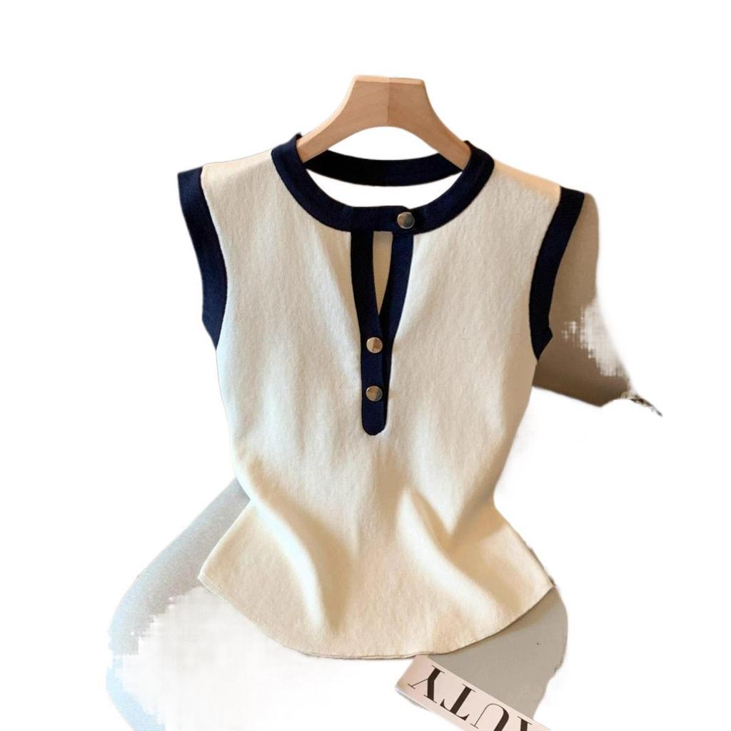 Vintage Hong Kong Style Sleeveless Color Block Camisole - Trendy Slimming Summer Top