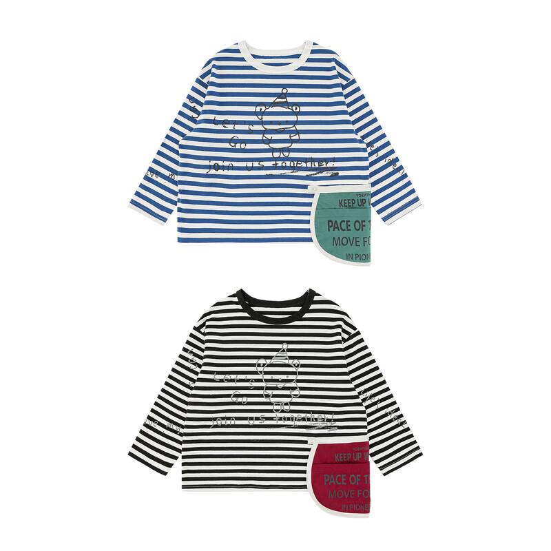 Girls' Striped Cartoon Long-Sleeve T-Shirt