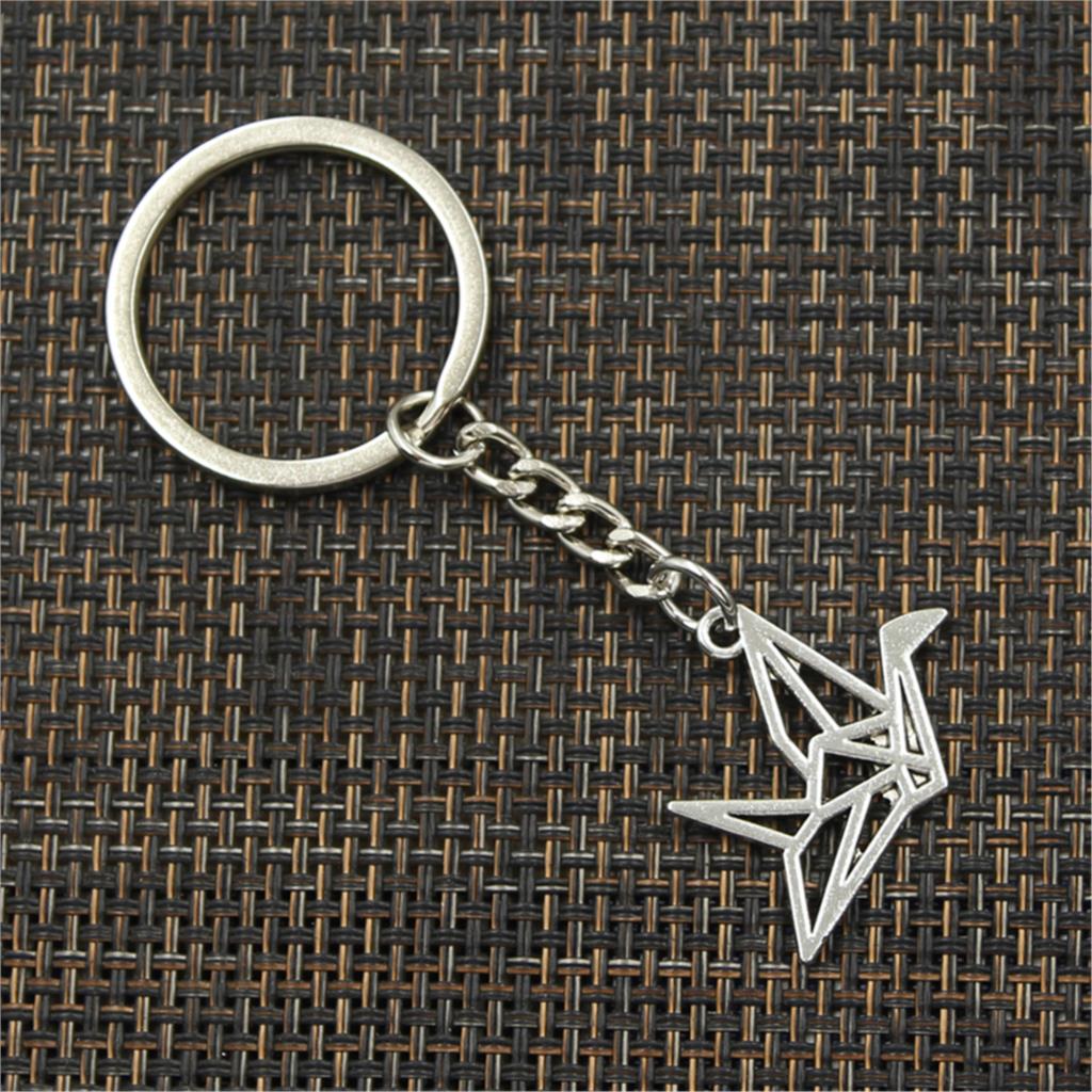 Moda papierowe żurawie origami 23x29mm wisiorek 30mm breloczek metalowy łańcuszek kolor srebrny mężczyźni samochód prezent pamiątki brelok