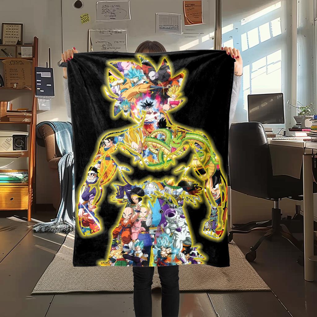 1pz Coperta in Flanella con Stampa Son Goku, Alta Qualità per Tutte le Stagioni, Decorazione per la Casa, Calore e Comfort, Perfetta per Regali di Natale