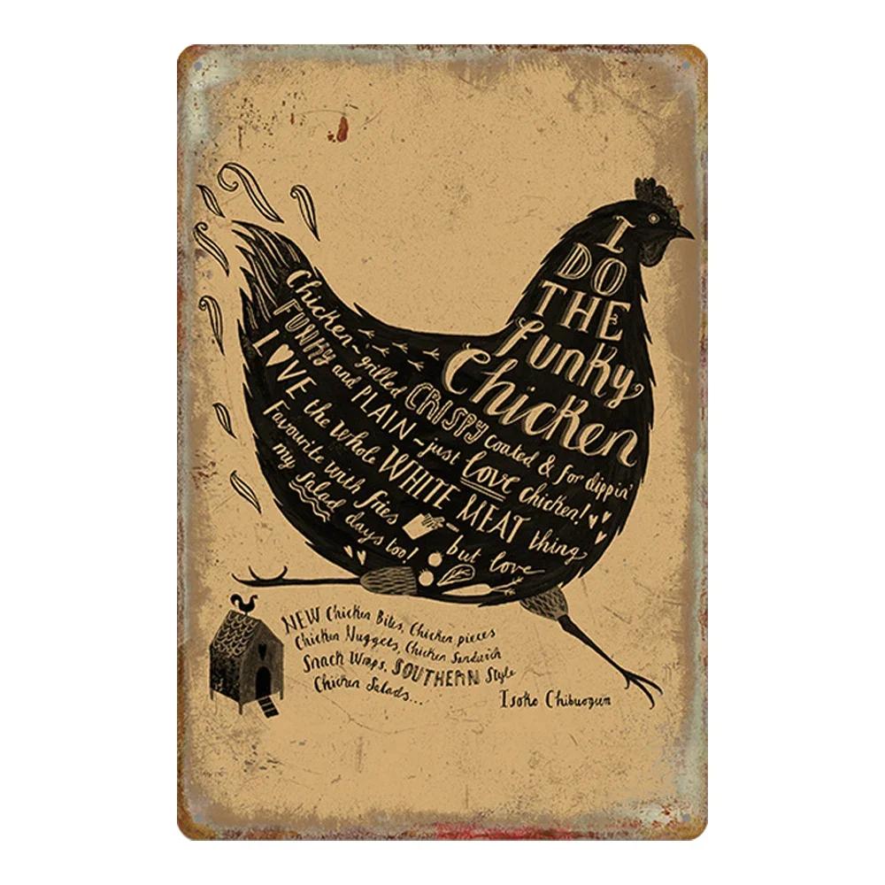 Vintage Chicken Metal Poster Tin Sign Rooster Hen Retro Plaque Plate Farmhouse Farm Wall Decor Retro Metal Poster Plaque