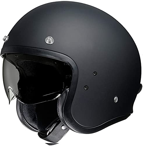 Jet helmet (equipped with inner visor) Motorcycle helmet with clear shield, durable, breathable, unisex (matte black, L)
