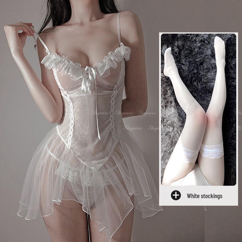 Sensual Lace-Up Mesh Nightgown - Sexy See-Through Camisole Dress for Women